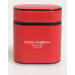 Dolce & Gabbana Red White Calfskin Leather Logo Flip Holder Airpods Case with strap and clip clasp