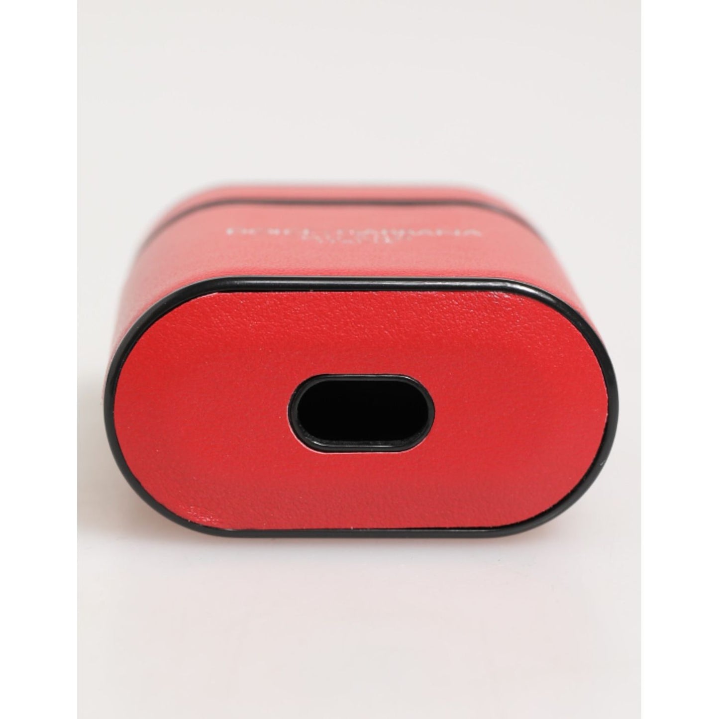 Dolce & Gabbana Red White Calfskin Leather Logo Flip Holder Airpods Case clasp detail.