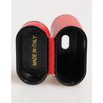 Dolce & Gabbana Red White Calfskin Leather Logo Flip Holder Airpods Case with sleek design, made in Italy, crafted from premium leather.