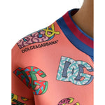 Dolce & Gabbana Salmon Pink Logo Print Sweatshirt Sweater with multicolor logos and crew neck, made in Italy.