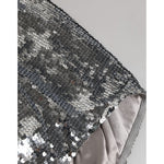 Close-up of Dolce & Gabbana Silver Nylon Sequined Slip Girdle Panty Underwear with shimmering sequins and detailed stitching.
