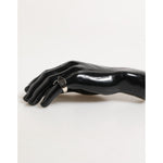 Dolce & Gabbana Silver Tone Pyramid DG Logo Real Brass Ring displayed on a mannequin hand.