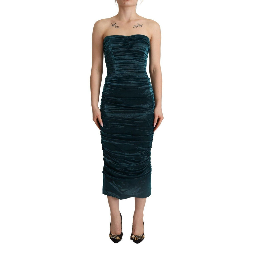 Dolce & Gabbana Turquoise Bustier Bodice Draped Midi Dress