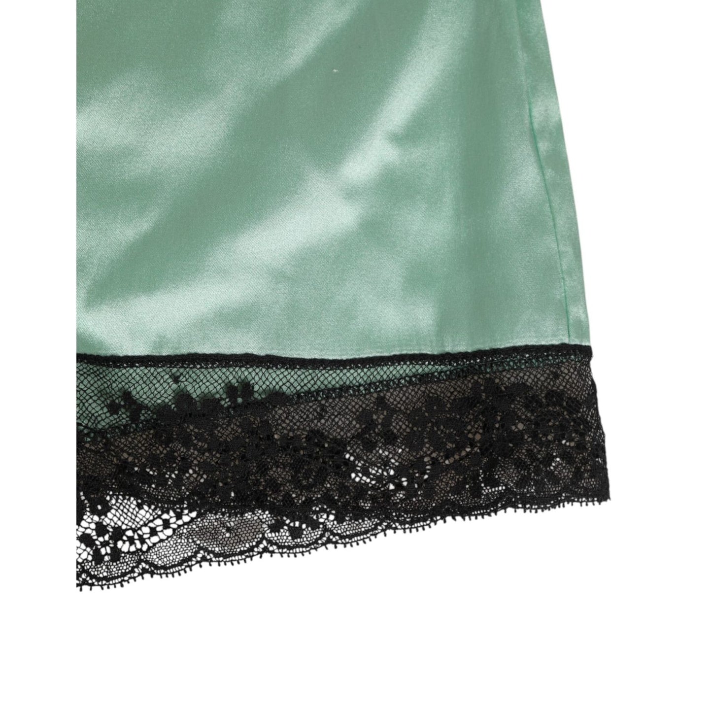 Dolce & Gabbana Water Green Satin Black Lace Trim Underwear with delicate lace details, showcasing luxurious design and elegance.