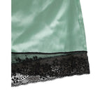 Dolce & Gabbana Water Green Satin Black Lace Trim Underwear with delicate lace details, showcasing luxurious design and elegance.
