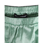 Dolce & Gabbana Water Green Satin Black Lace Trim Underwear with logo on waistband, luxurious silk blend fashion, elegant lingerie.