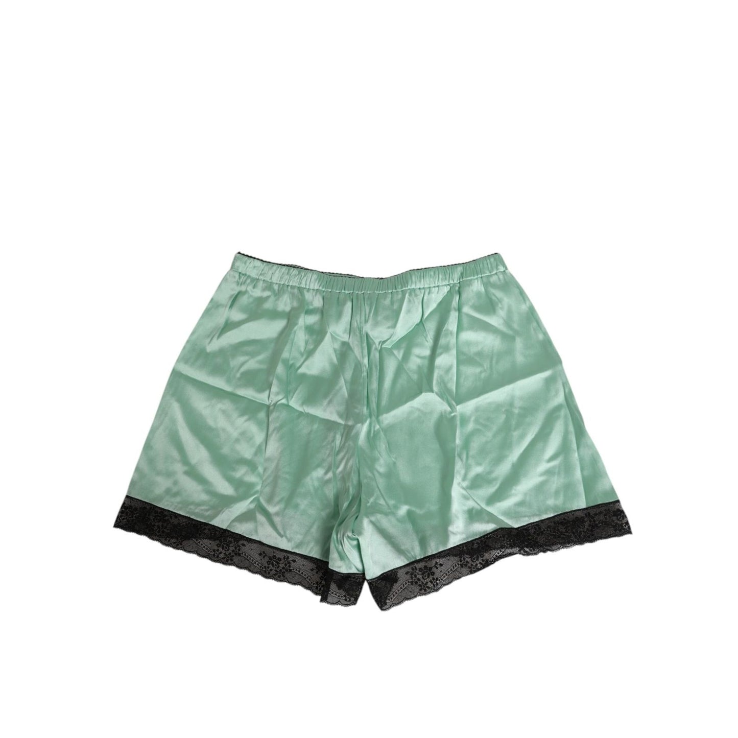 Dolce & Gabbana Water Green Satin Black Lace Trim Underwear, luxurious design with silk fabric and elegant lace detailing, made in Italy.