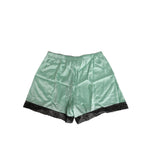 Dolce & Gabbana Water Green Satin Black Lace Trim Underwear, luxurious design with silk fabric and elegant lace detailing, made in Italy.