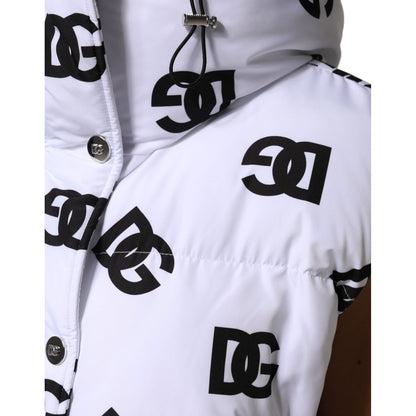 Dolce & Gabbana White Black DG Mania Polyester Puffer Jacket