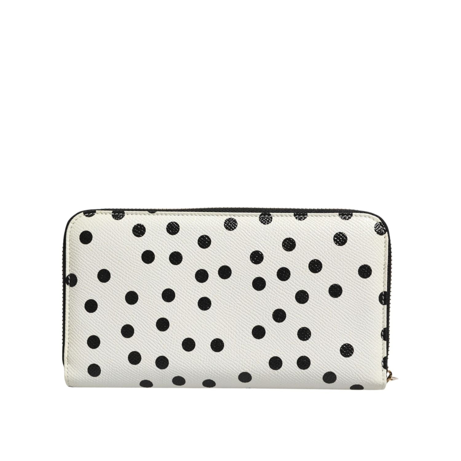 Dolce & Gabbana White Black Dotted Leather Zip Around Continental Wallet
