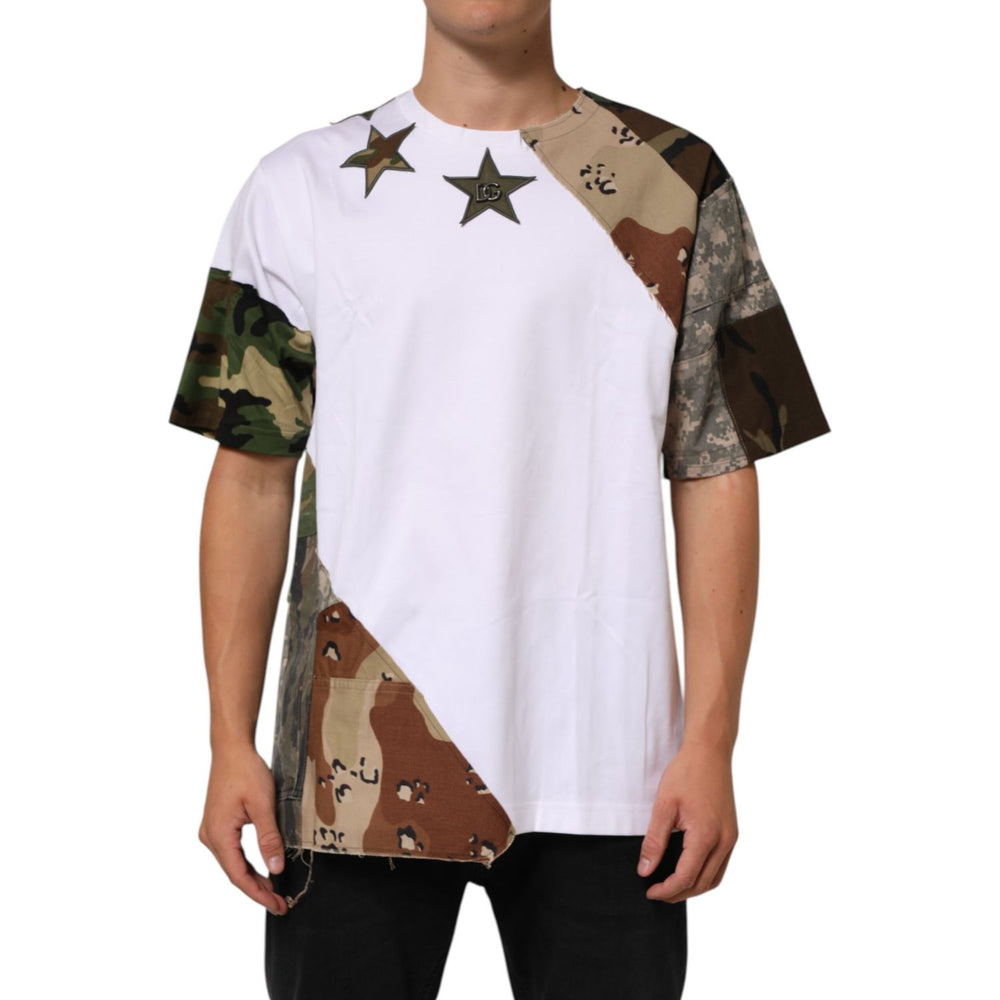 Dolce & Gabbana White Camouflage Patckwork Men Cotton T-shirt with bold camo design, perfect for casual and contemporary style.