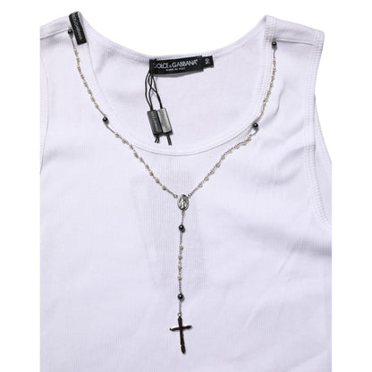 Dolce & Gabbana White Cotton Chain Necklace Tank Top T-shirt
