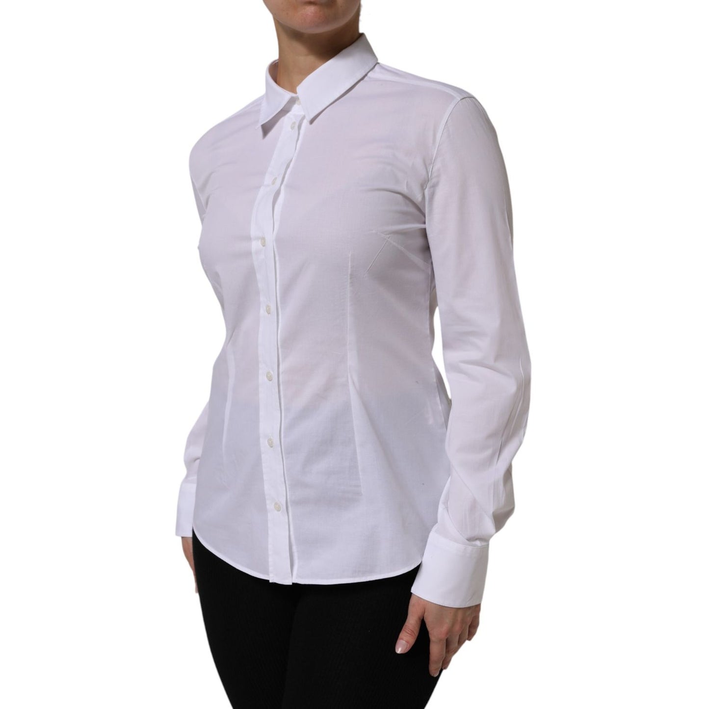 Dolce & Gabbana White Cotton Collared Dress Formal Shirt Top, long sleeves, ideal for professional or formal settings, Italian elegance.