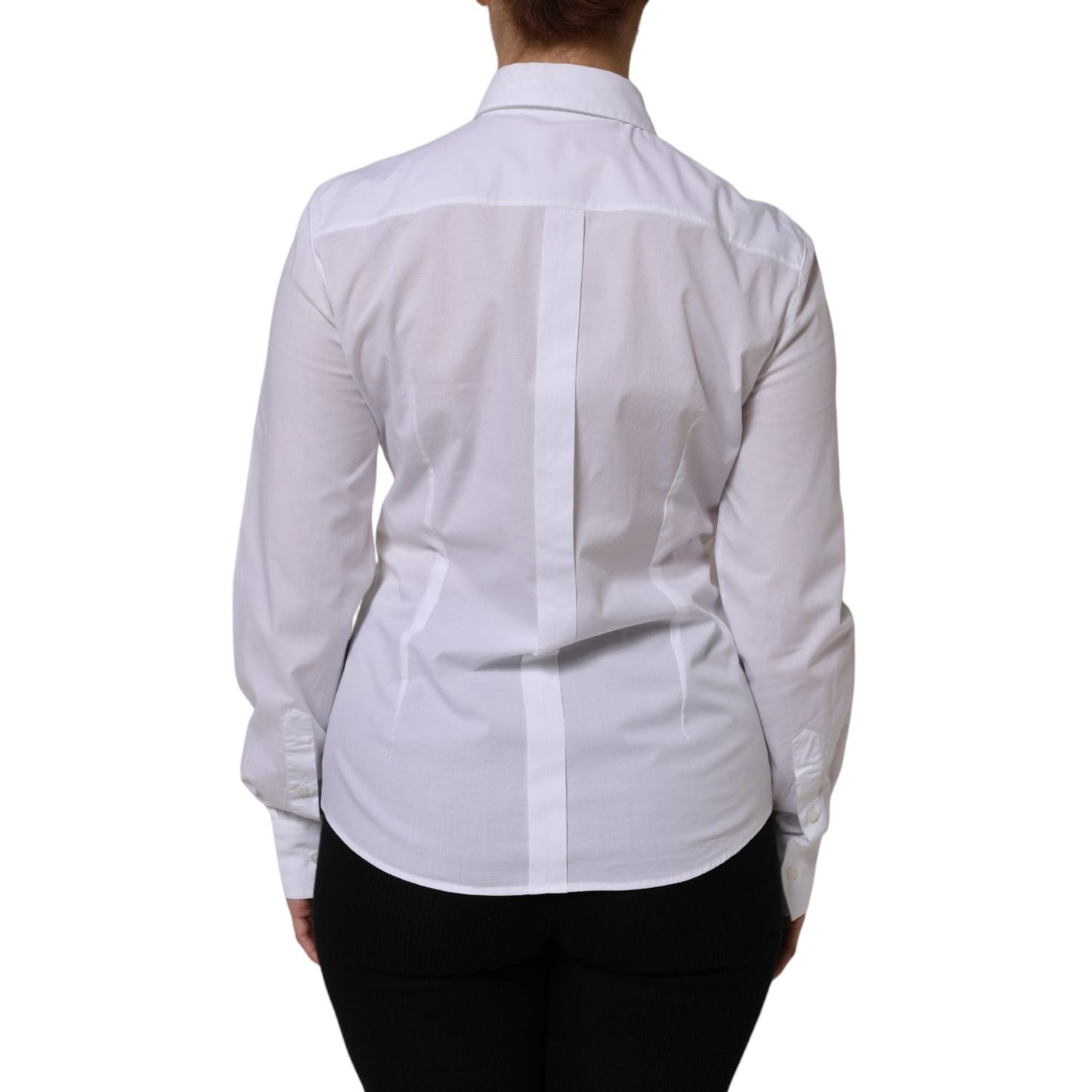 Back view of Dolce & Gabbana White Cotton Collared Dress Formal Shirt Top in crisp white cotton, ideal for formal wear.