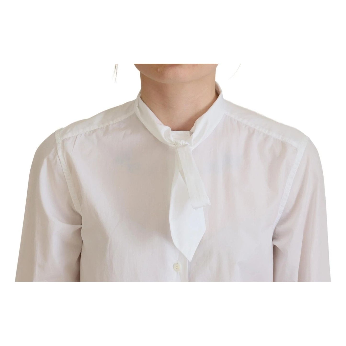 Dolce & Gabbana White Cotton Collared Long Sleeves Formal Top