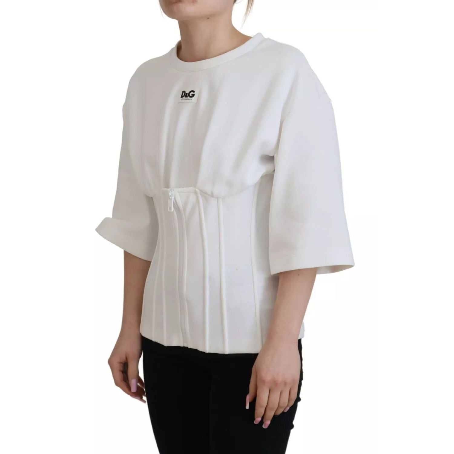Dolce & Gabbana White Cotton Corset Stretch Top  T-shirt