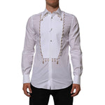 Dolce & Gabbana White Cotton DG Logo Pearl GOLD Formal Shirt