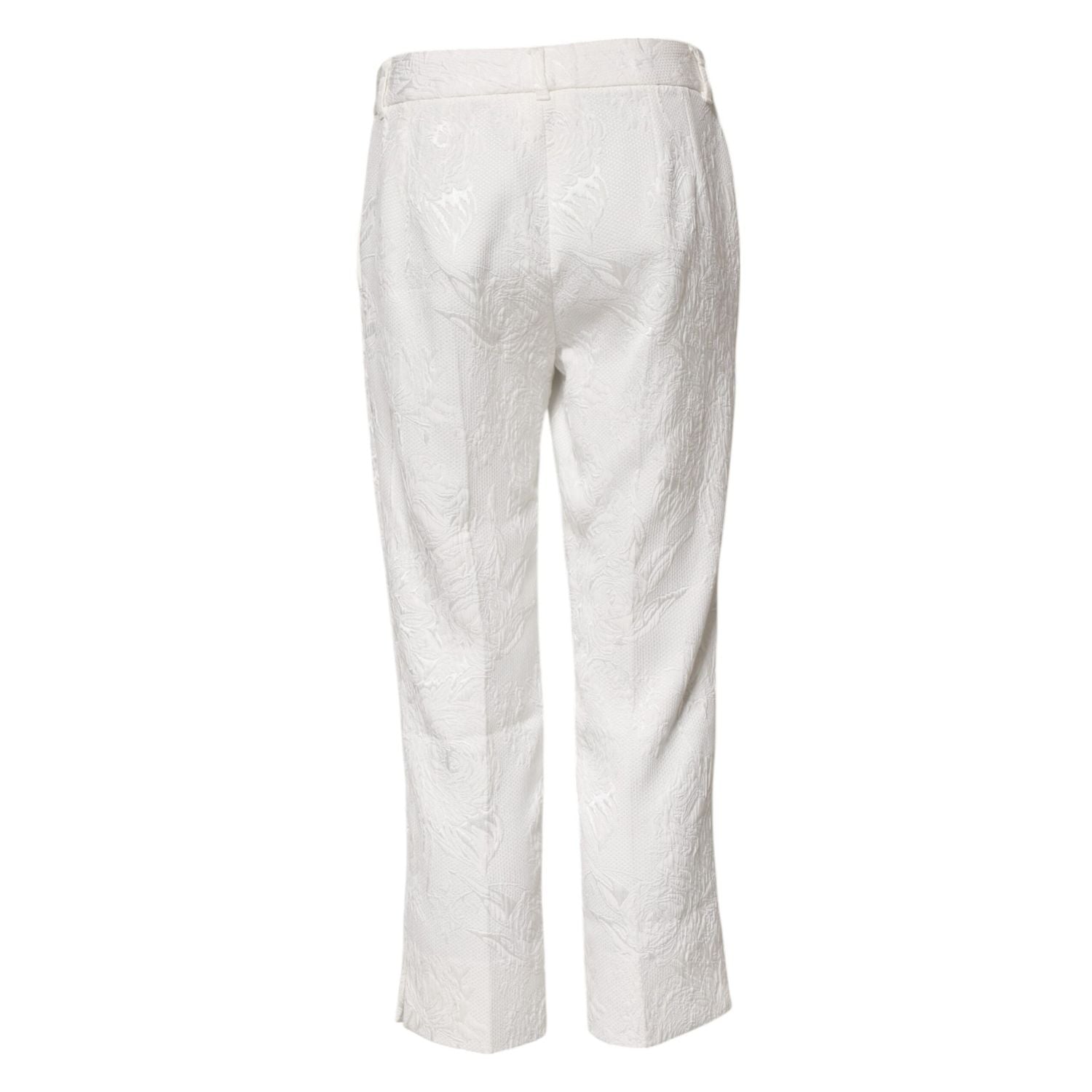 Dolce & Gabbana White Cotton Floral Jacquard Pants