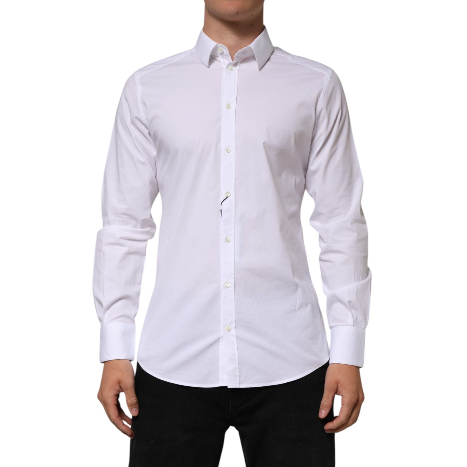 Dolce & Gabbana White Cotton GOLD Long Sleeves Formal Men Shirt