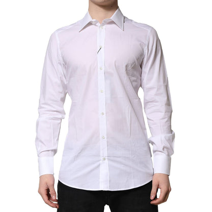 Dolce & Gabbana White Cotton GOLD Long Sleeves Formal Shirt, slim fit, classic neck, button closure, made in Italy.