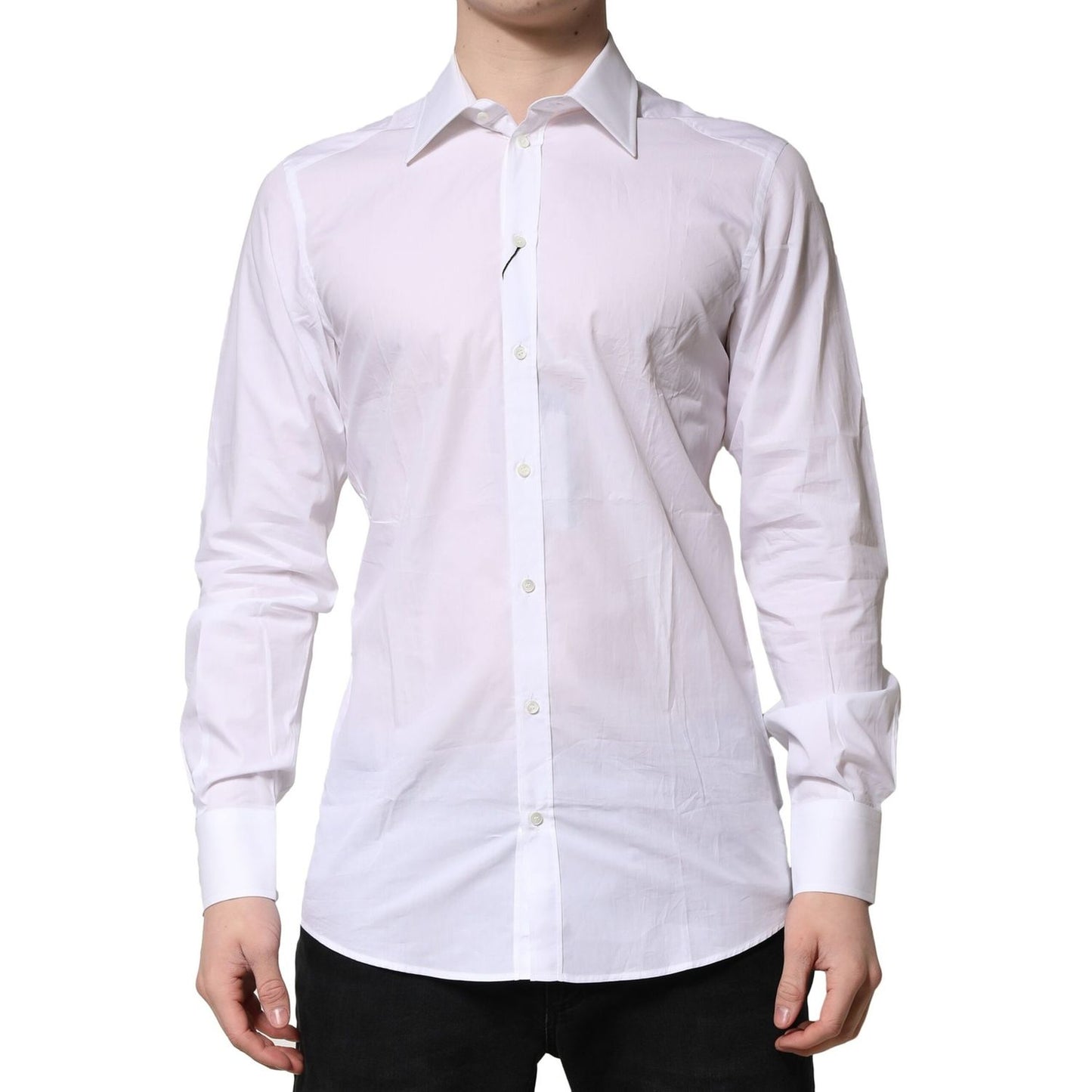 Dolce & Gabbana White Cotton GOLD Long Sleeves Formal Shirt with classic neck, slim fit, button closure, made in Italy.