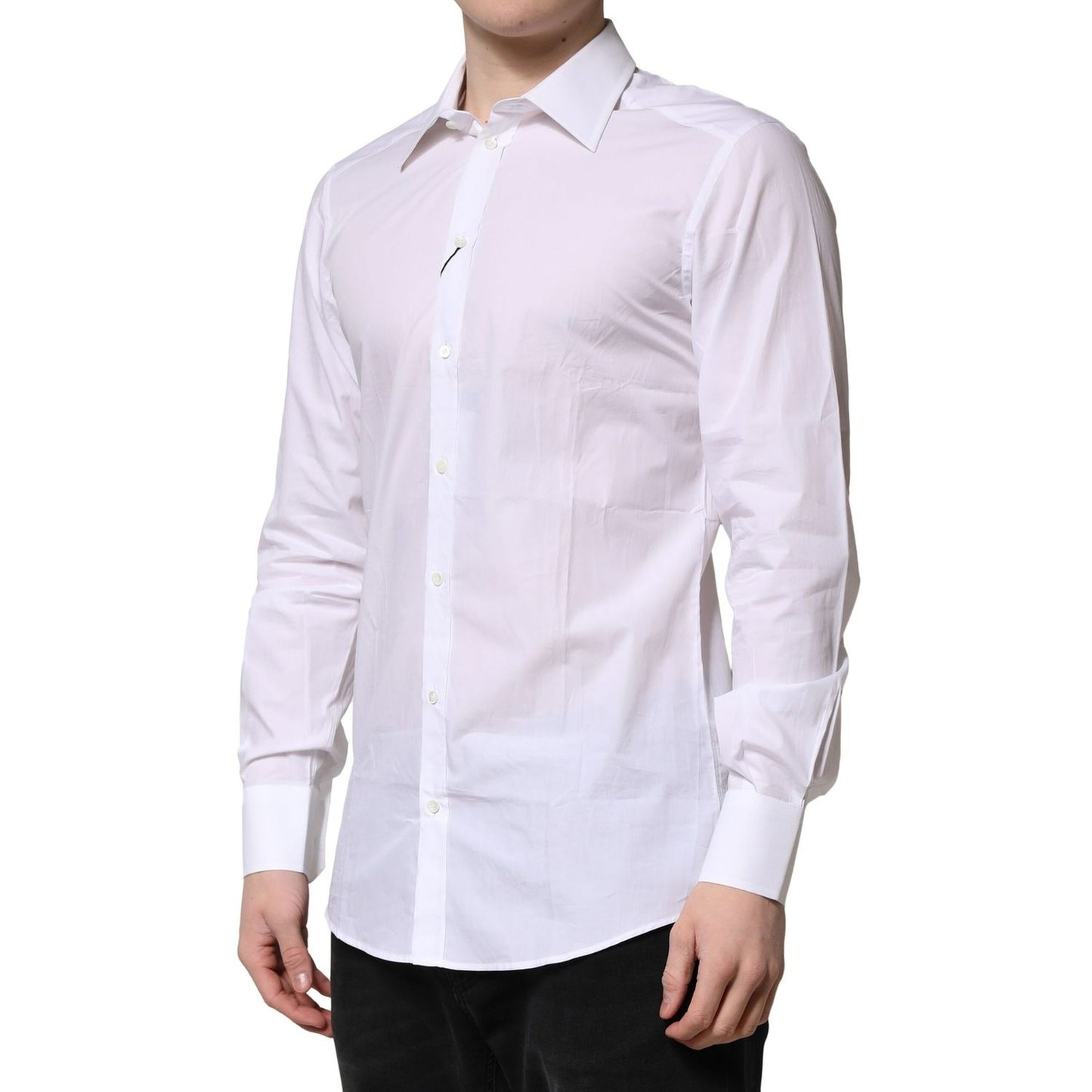Dolce & Gabbana White Cotton GOLD Long Sleeves Formal Shirt, classic neck, button closure, slim fit, made in Italy.