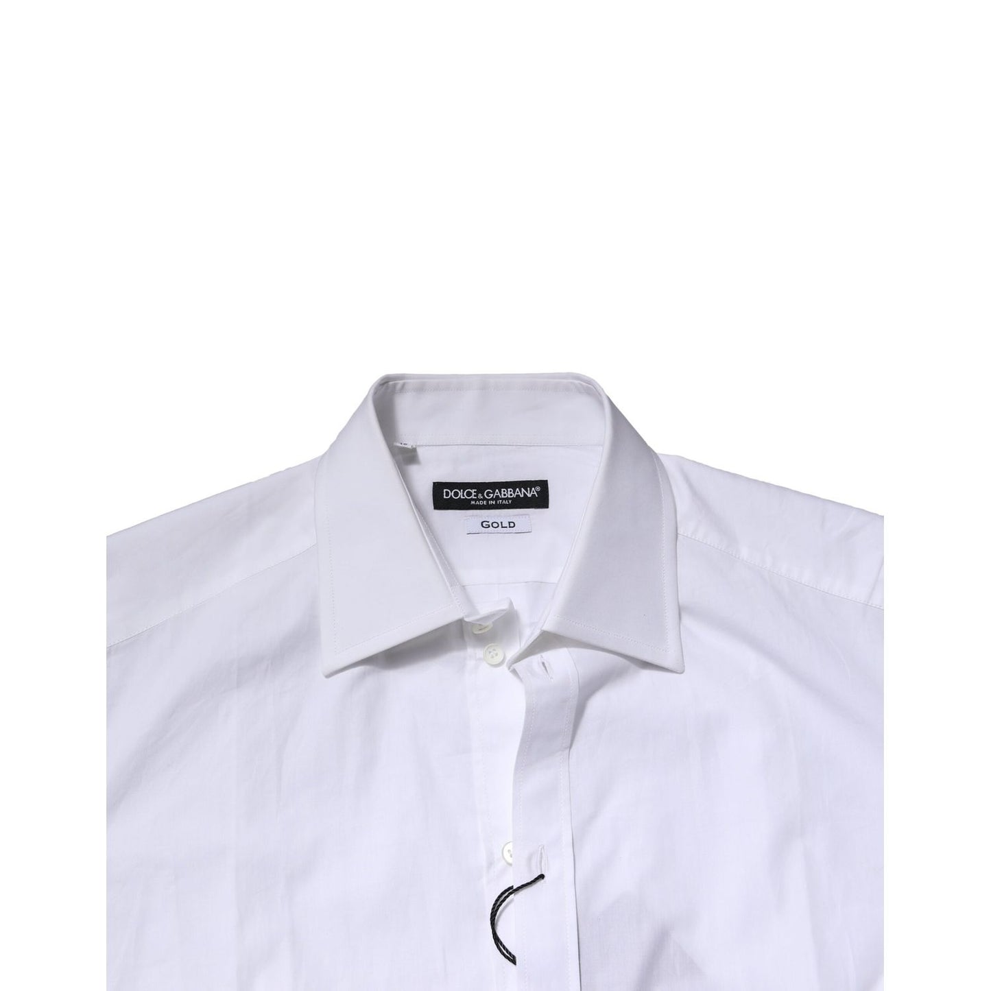 Dolce & Gabbana White Cotton GOLD Long Sleeves Formal Shirt with classic neck and button closure, made in Italy.