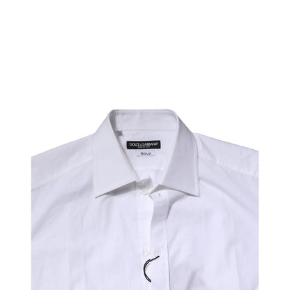Dolce & Gabbana White Cotton GOLD Long Sleeves Formal Shirt with classic neck and button closure, made in Italy.