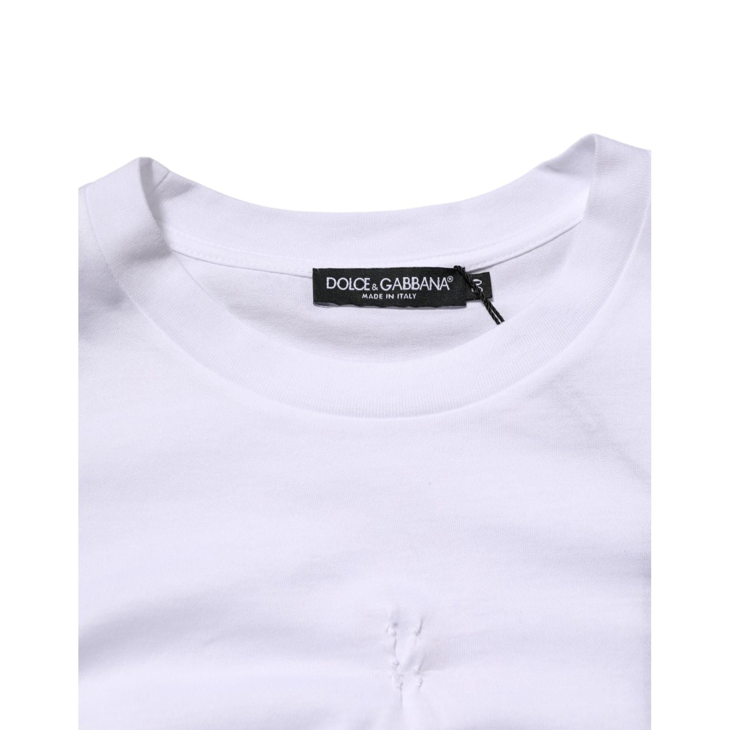 Dolce & Gabbana White Cotton Logo Patch Crew Neck Men T-shirt
