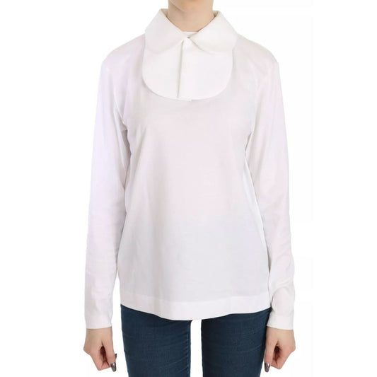 Dolce & Gabbana White Cotton Longsleeve Collared Blouse