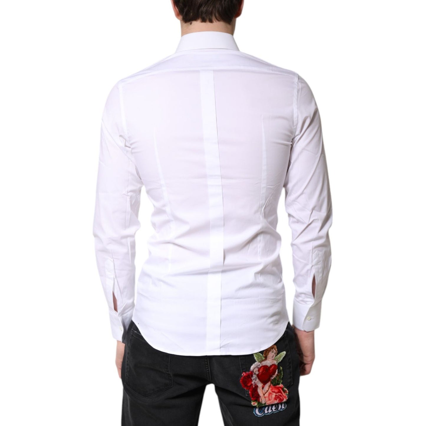 Dolce & Gabbana White Cotton Stretch GOLD Dress Formal Shirt