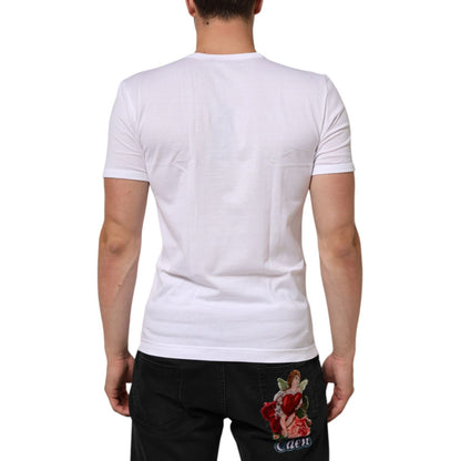 Dolce & Gabbana White Cotton V-Neck Short Sleeves T-shirt