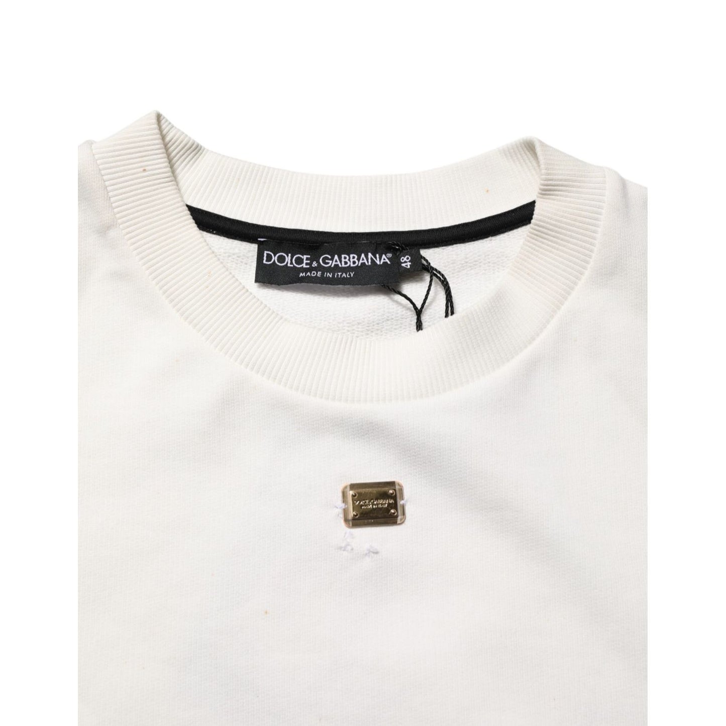 Dolce & Gabbana White DG Logo Crew Neck Sweatshirt Sweater with logo plaque detail, made from premium cotton for stylish casual wear.