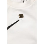 Dolce & Gabbana White DG Logo Crew Neck Sweatshirt Sweater close-up with logo plate detail