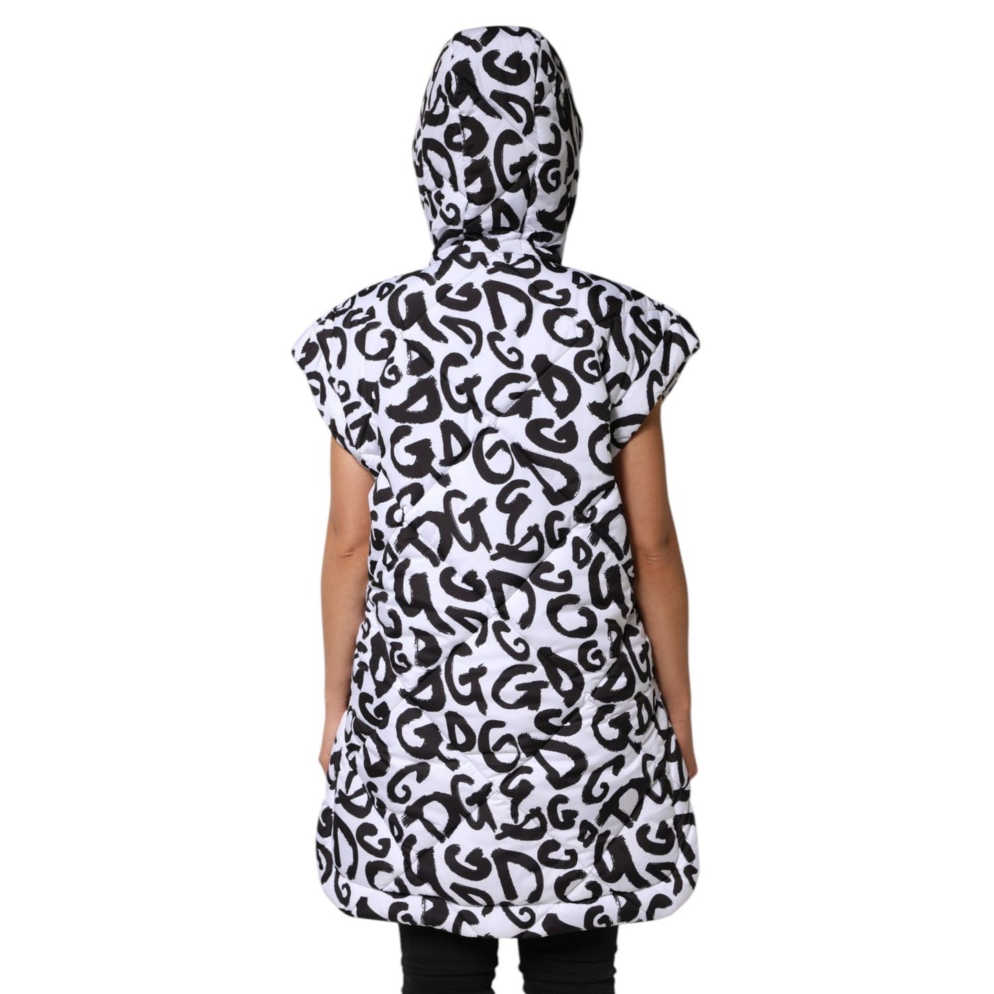 Dolce & Gabbana White DG Mania Hooded Sleeveless Puffer Jacket