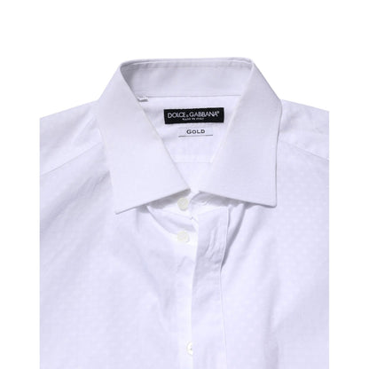 Dolce & Gabbana White GOLD Cotton Long Sleeves Formal Shirt with button closure and classic neck, made in Italy.