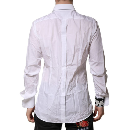 Dolce & Gabbana White GOLD Cotton Men Dress Formal Shirt