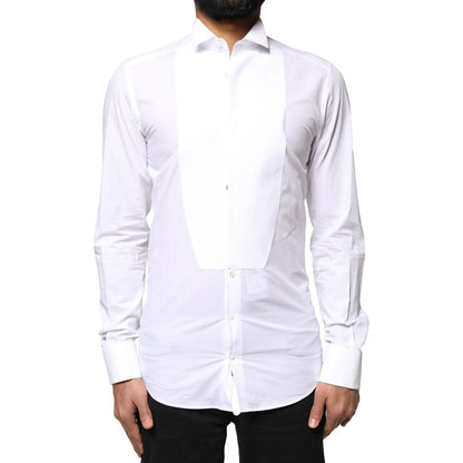 Dolce & Gabbana White GOLD Cotton Poplin Bib Formal Men Dress Shirt