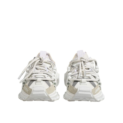 Dolce & Gabbana White Gray Low Top Space Sneakers Shoes displayed front view with lace-up closure and rubber sole, showcasing brand's luxurious design.