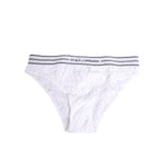 Dolce & Gabbana White Lace Slip Brief Logo Waistband Underwear, featuring floral lace and branded elastic band, made in Italy.
