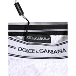 Dolce & Gabbana White Lace Slip Brief Logo Waistband Underwear detail with tag and branding.