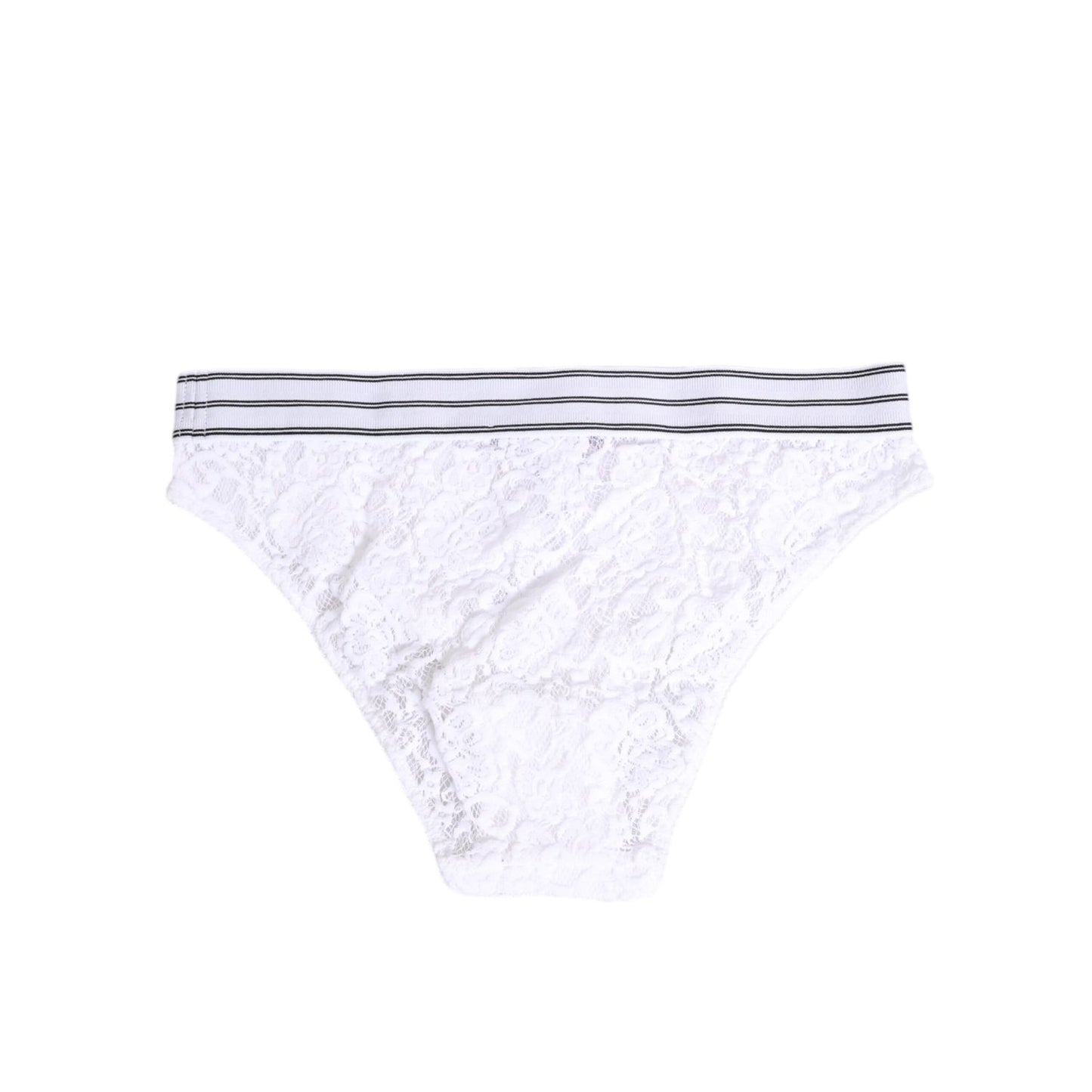 Dolce & Gabbana White Lace Slip Brief Logo Waistband Underwear featuring delicate floral lace and an elastic logo waistband.