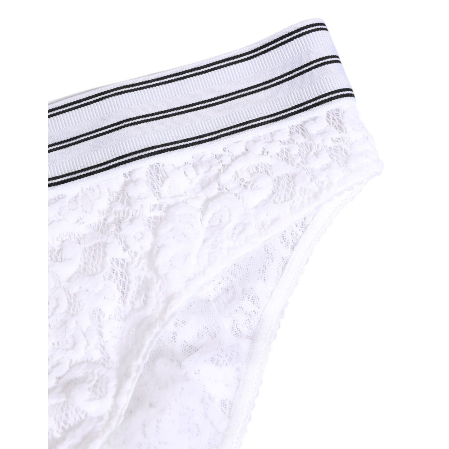 Dolce & Gabbana White Lace Slip Brief Logo Waistband Underwear with floral lace and elastic logo waistband.