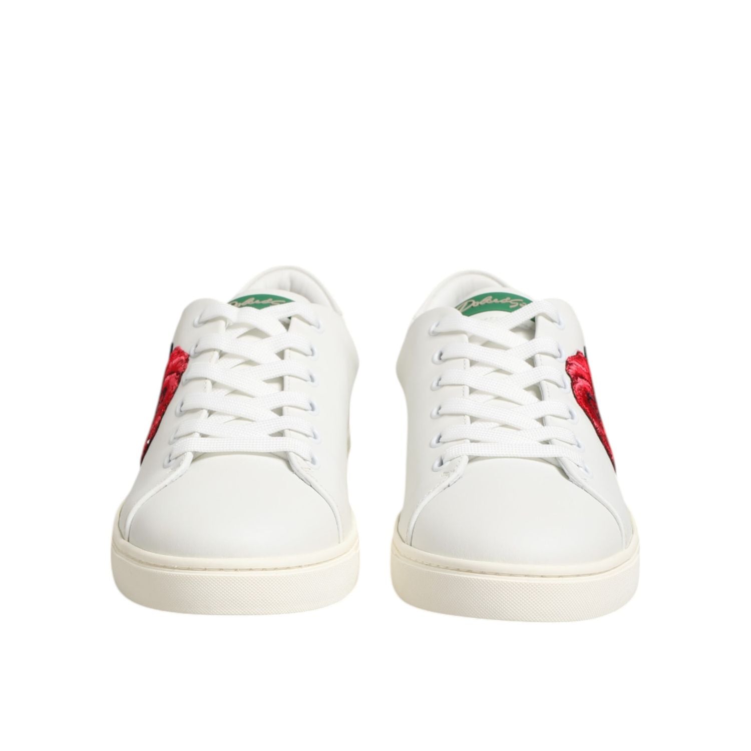Dolce & Gabbana White Leather Rose Embroidery Low-Top  Shoes