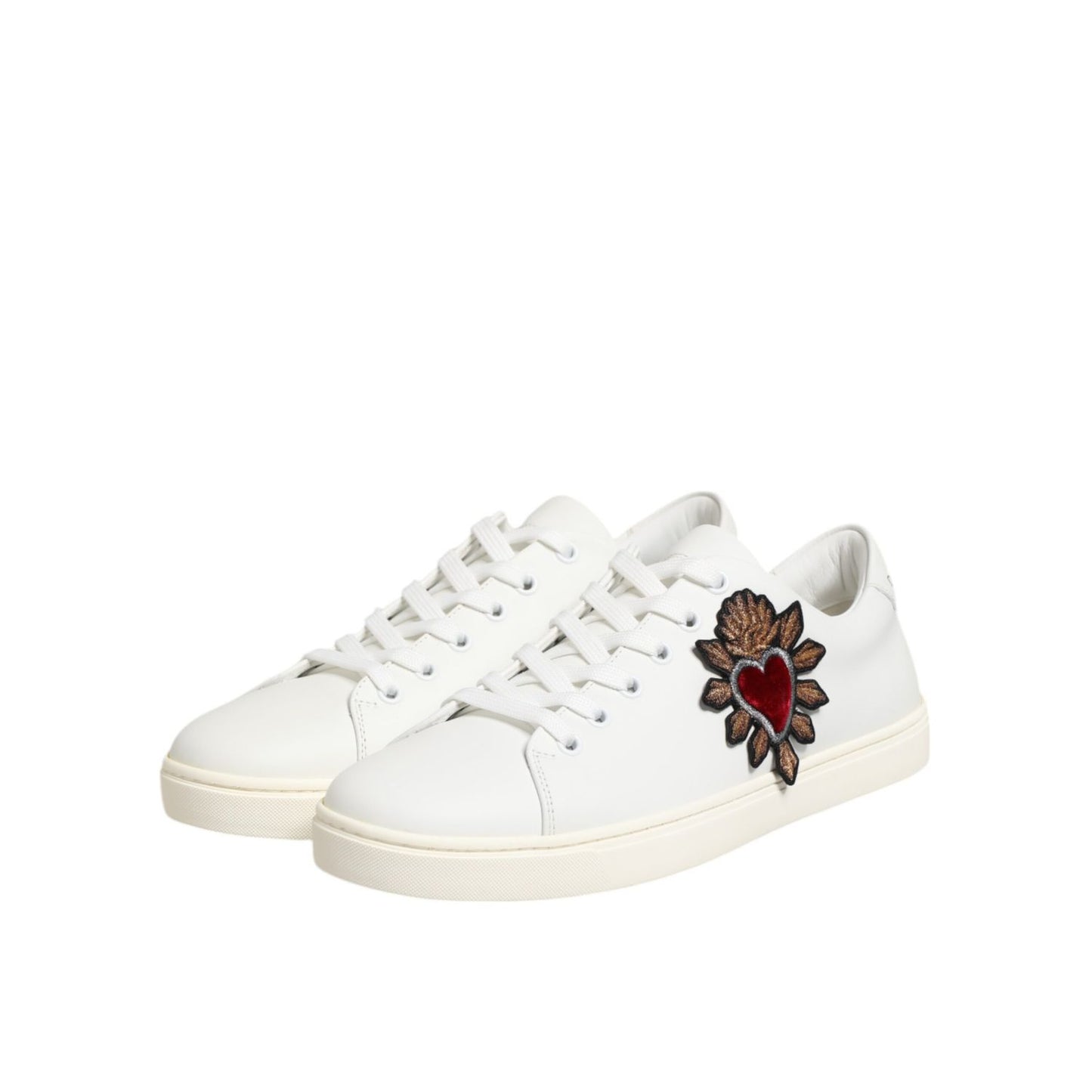 Dolce & Gabbana White Leather Sacre Heart Patch Sneakers Shoes