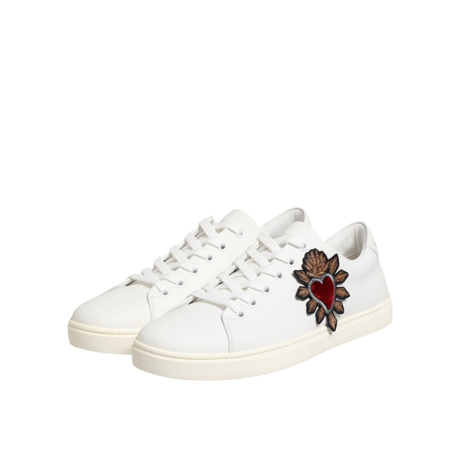 Dolce & Gabbana White Leather Sacre Heart Patch Sneakers  Shoes