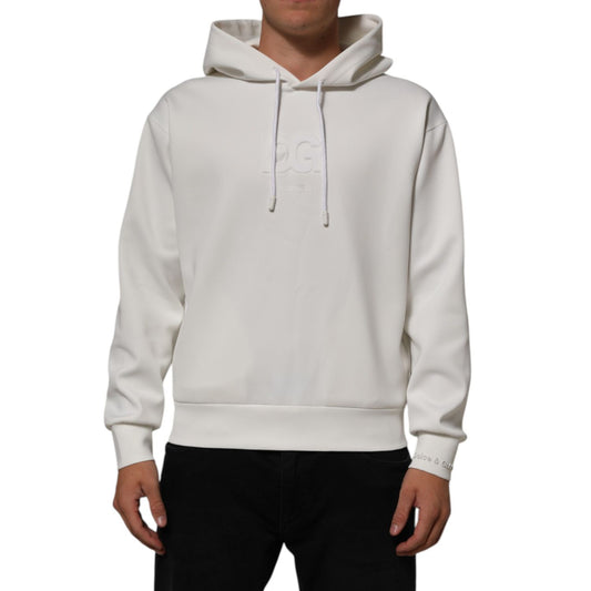 Dolce & Gabbana White Logo Hooded Men Sweatshirt Sweater with iconic logo detail and classic design in premium cotton.