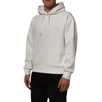 Dolce & Gabbana White Logo Hooded Men Sweatshirt Sweater