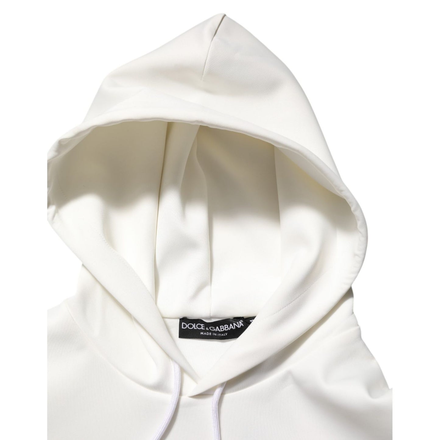 Dolce & Gabbana White Logo Hooded Men Sweatshirt Sweater in crisp white with iconic logo detail, perfect for luxury casual wear.