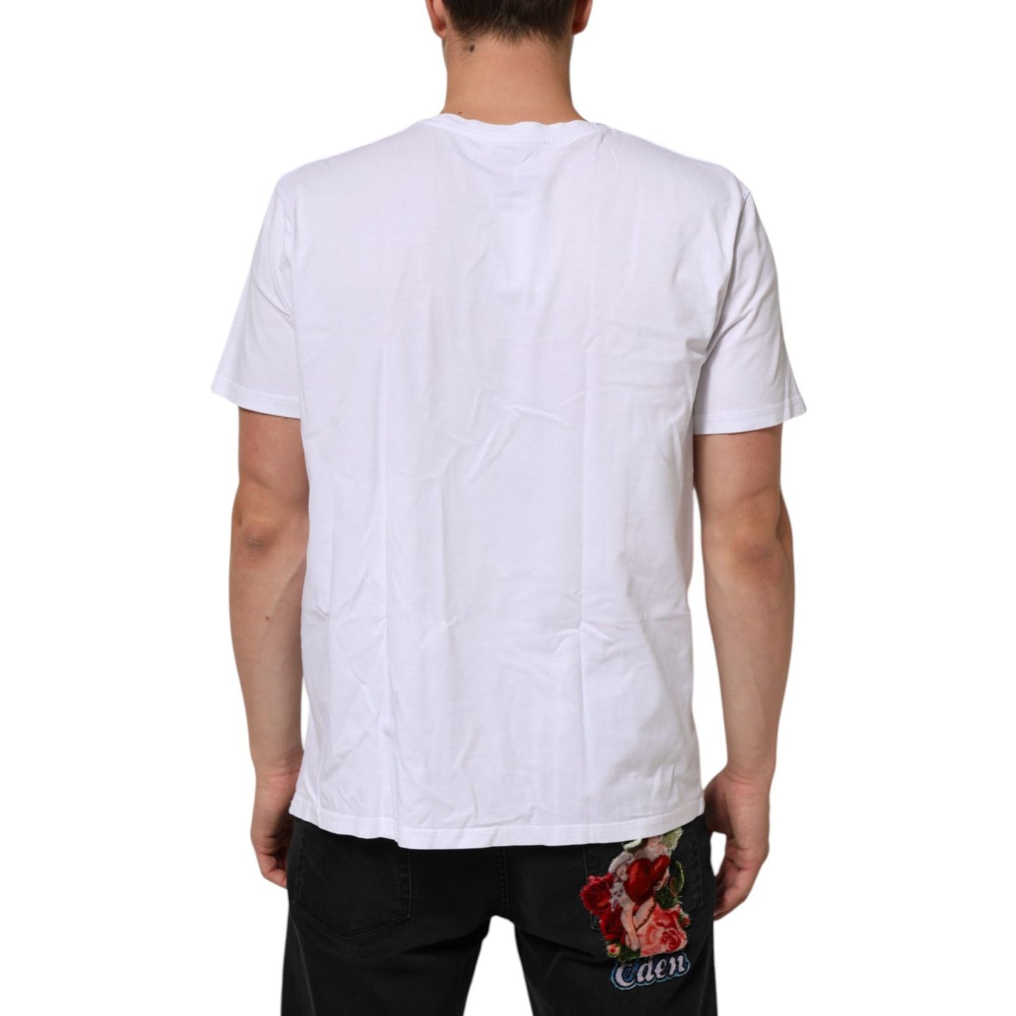 Dolce & Gabbana White Logo Print Cotton Crew Neck T-shirt